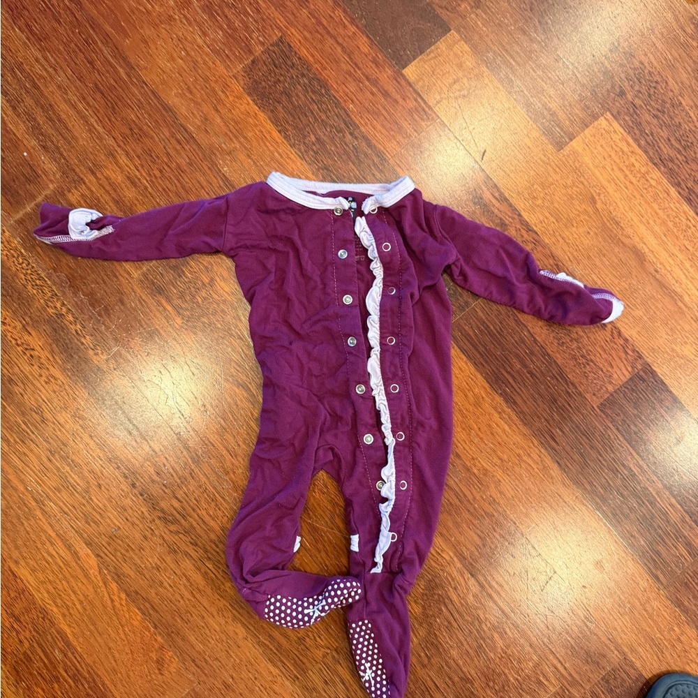Kickee Pants Purple Footed Ruffle-Trim One-Piece Pajamas